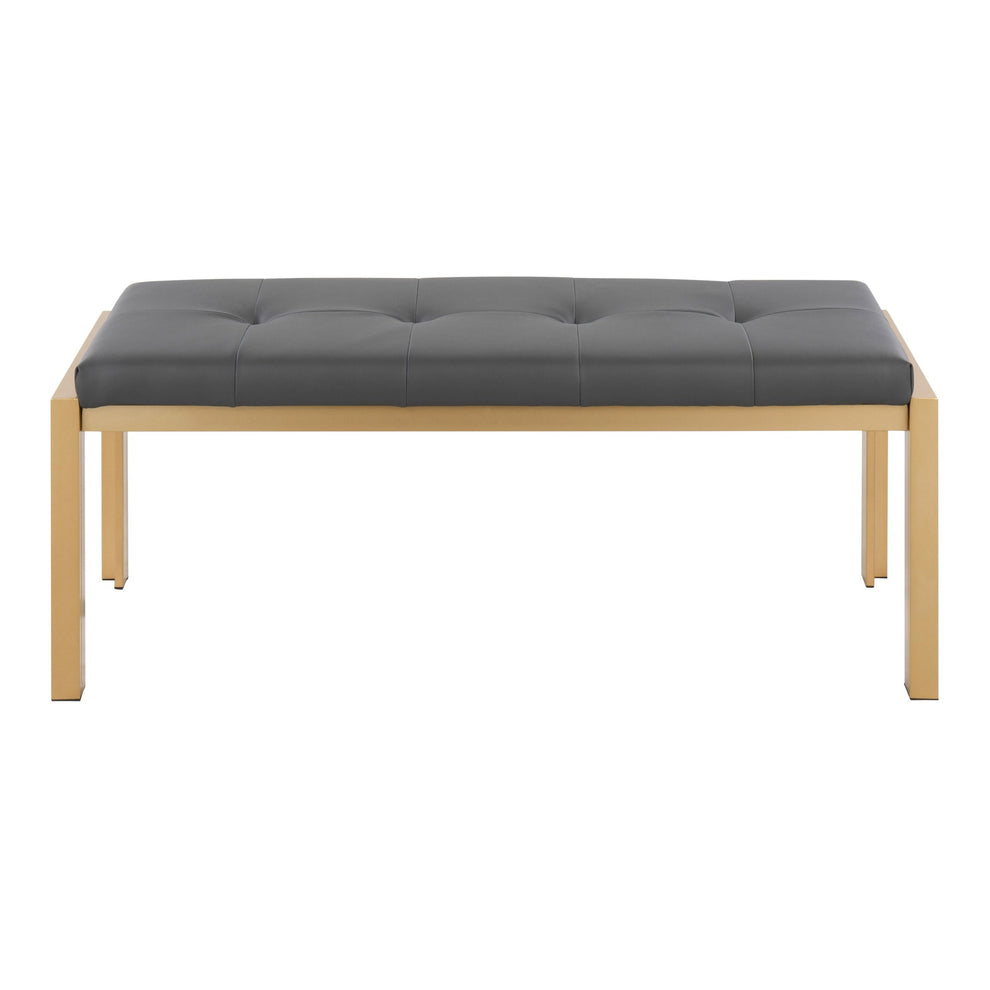 Fuji Contemporary Bench in Gold Metal and Black Faux Leather By LumiSource | Dining Chairs | Modishstore - 18