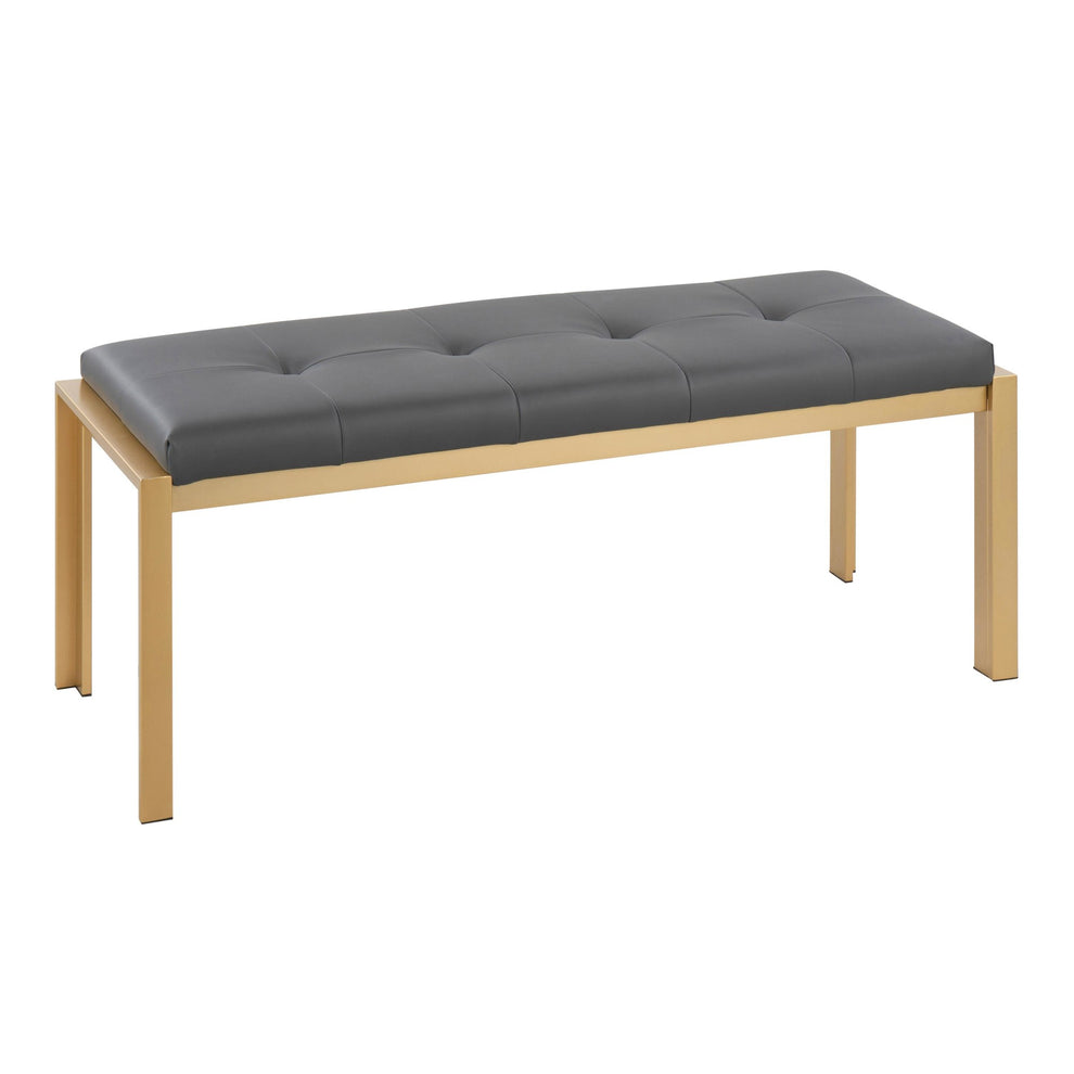 Fuji Contemporary Bench in Gold Metal and Black Faux Leather By LumiSource | Dining Chairs | Modishstore - 13