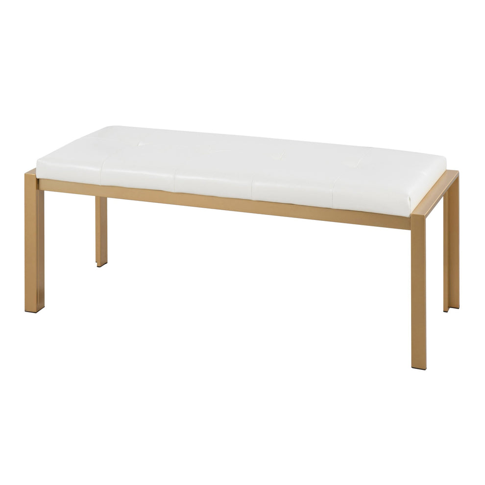 Fuji Contemporary Bench in Gold Metal and White Faux Leather By LumiSource | Dining Chairs | Modishstore - 4