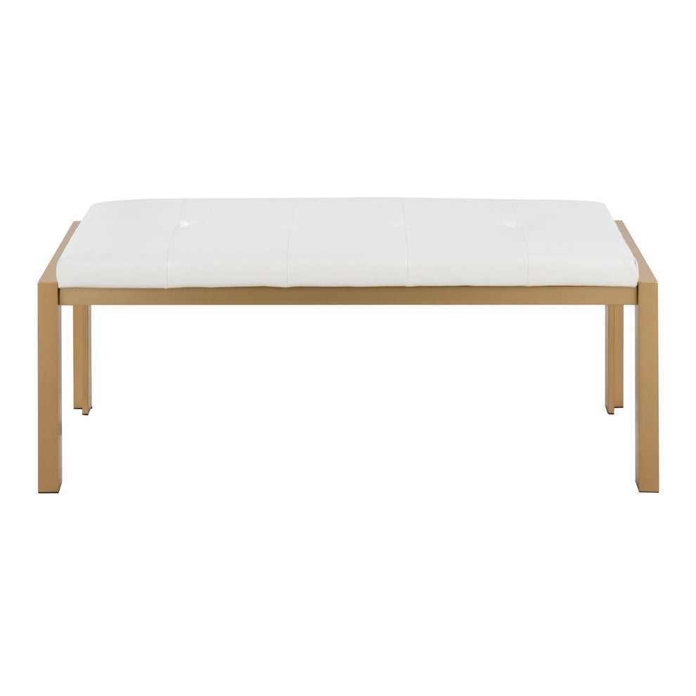 Fuji Contemporary Bench in Gold Metal and White Faux Leather By LumiSource | Dining Chairs | Modishstore - 5