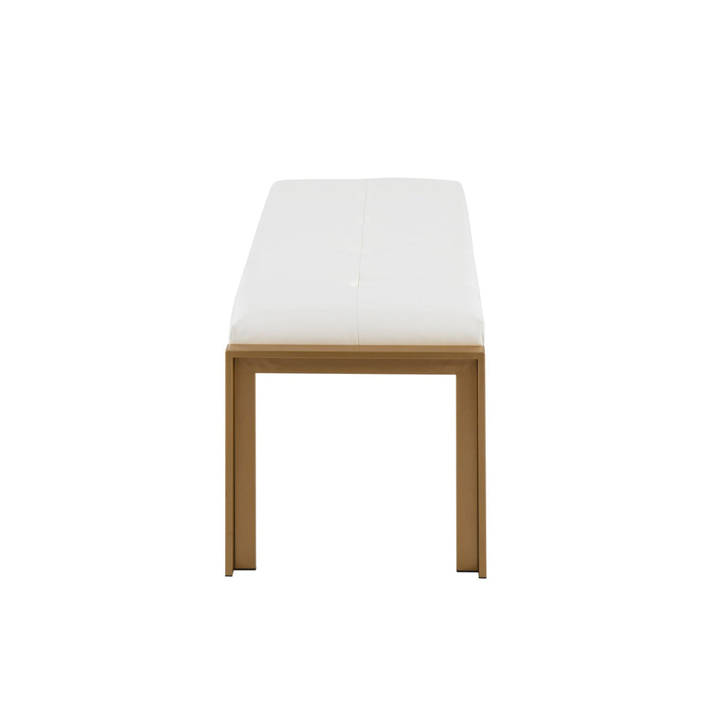 Fuji Contemporary Bench in Gold Metal and White Faux Leather By LumiSource | Dining Chairs | Modishstore - 3