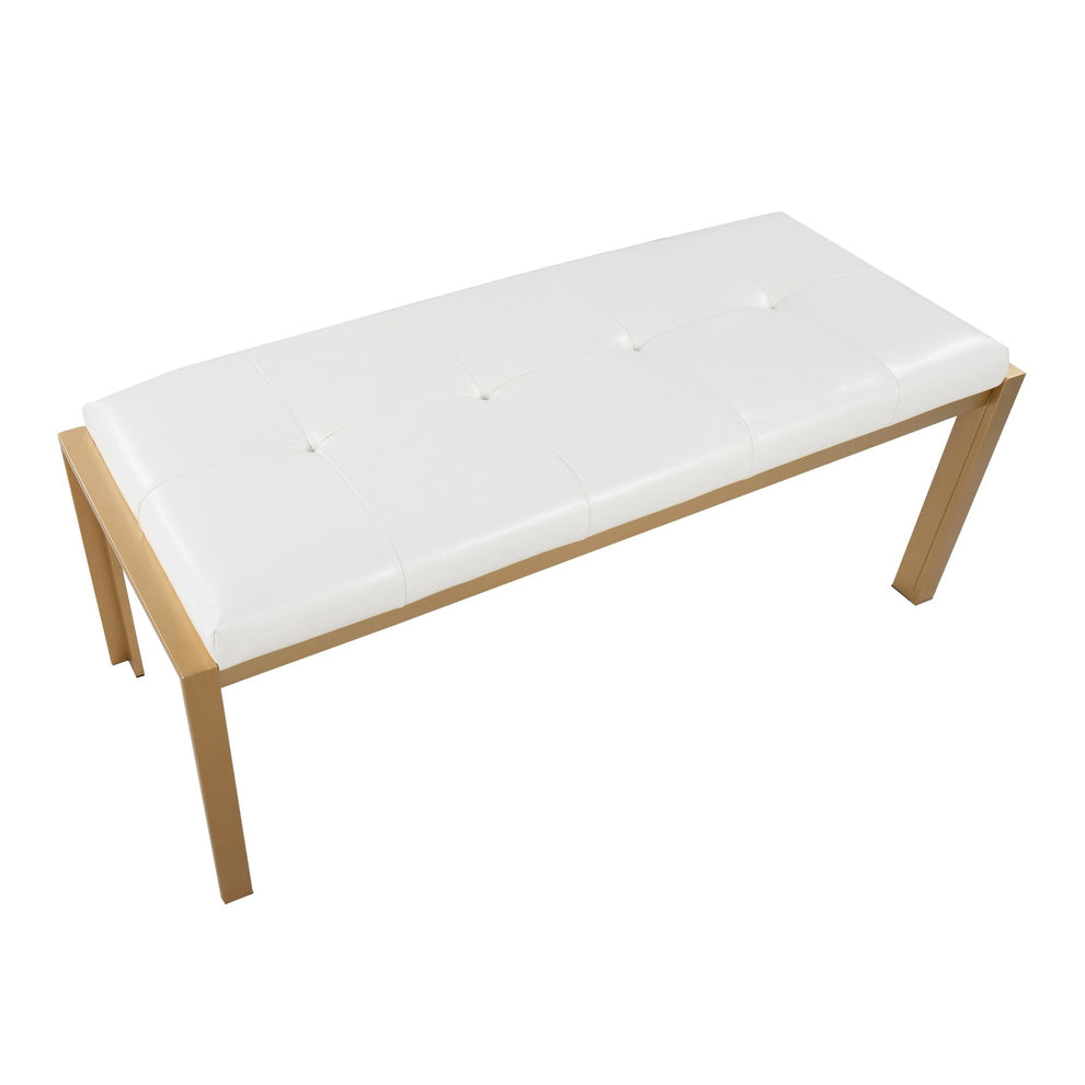 Fuji Contemporary Bench in Gold Metal and White Faux Leather By LumiSource | Dining Chairs | Modishstore - 6