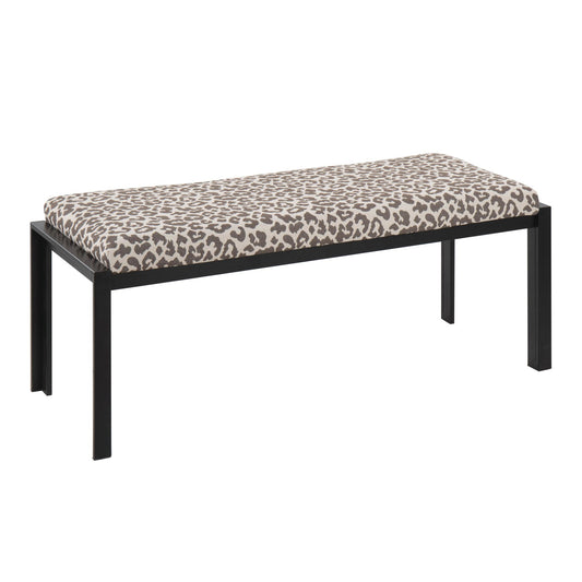 Fuji Contemporary Bench in Black Metal and Beige Leopard Fabric By LumiSource | Dining Chairs | Modishstore