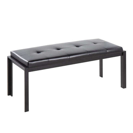 Fuji Contemporary Bench in Black Metal and Black Faux Leather By LumiSource | Dining Chairs | Modishstore