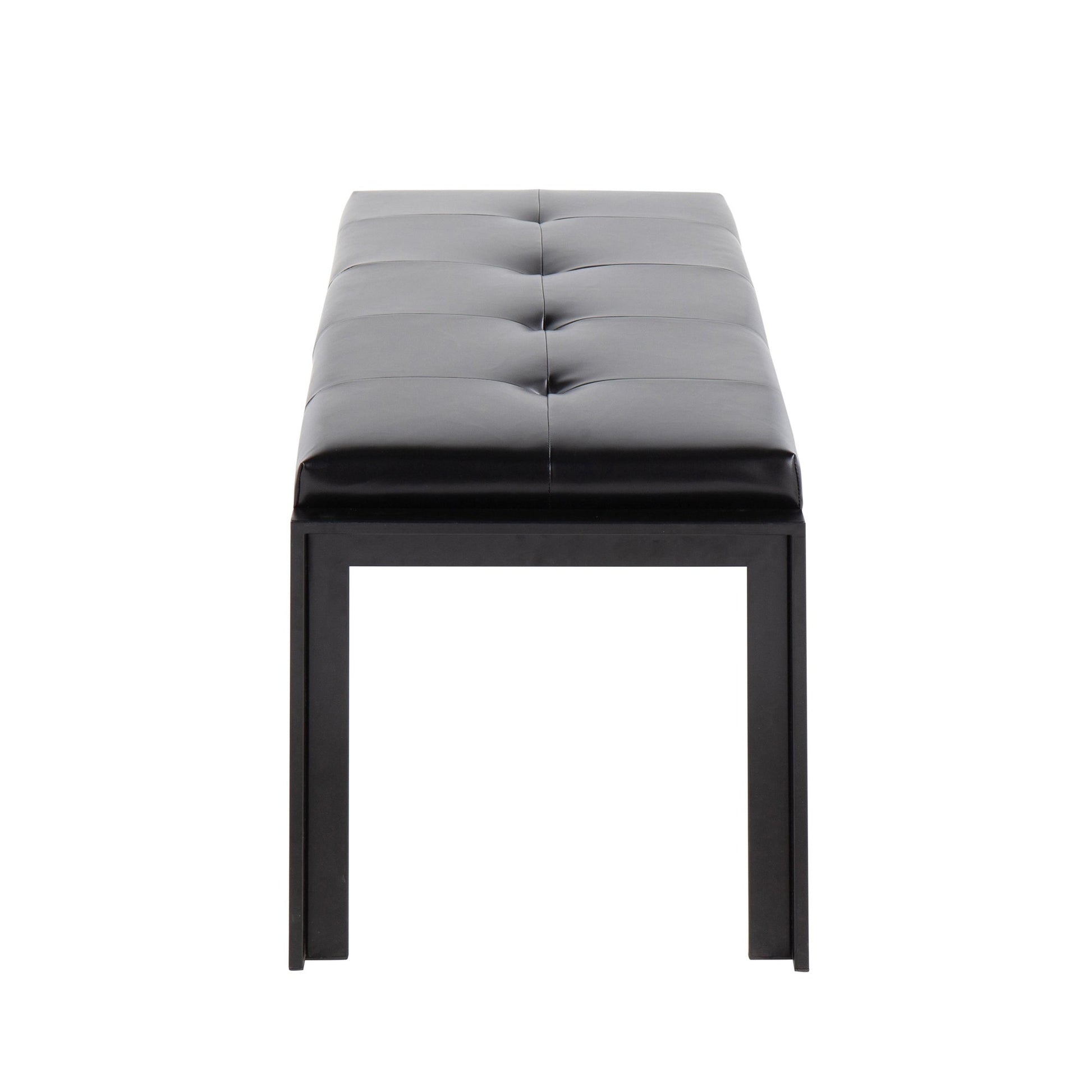 Fuji Contemporary Bench in Black Metal and Black Faux Leather By LumiSource | Dining Chairs | Modishstore - 3
