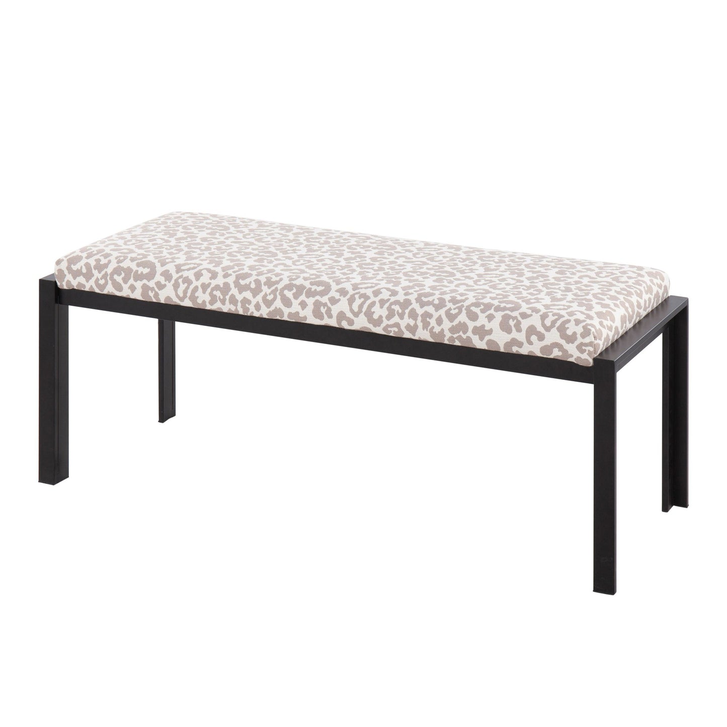 Fuji Contemporary Bench in Black Metal and Grey Leopard Fabric By LumiSource | Dining Chairs | Modishstore - 5