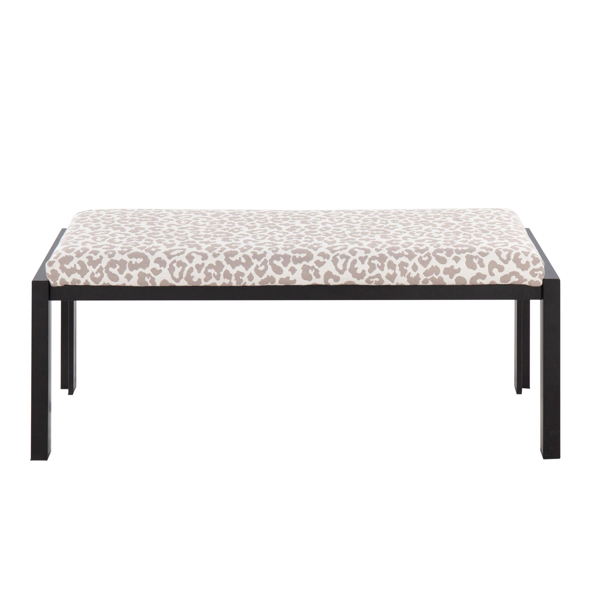 Fuji Contemporary Bench in Black Metal and Grey Leopard Fabric By LumiSource | Dining Chairs | Modishstore - 6