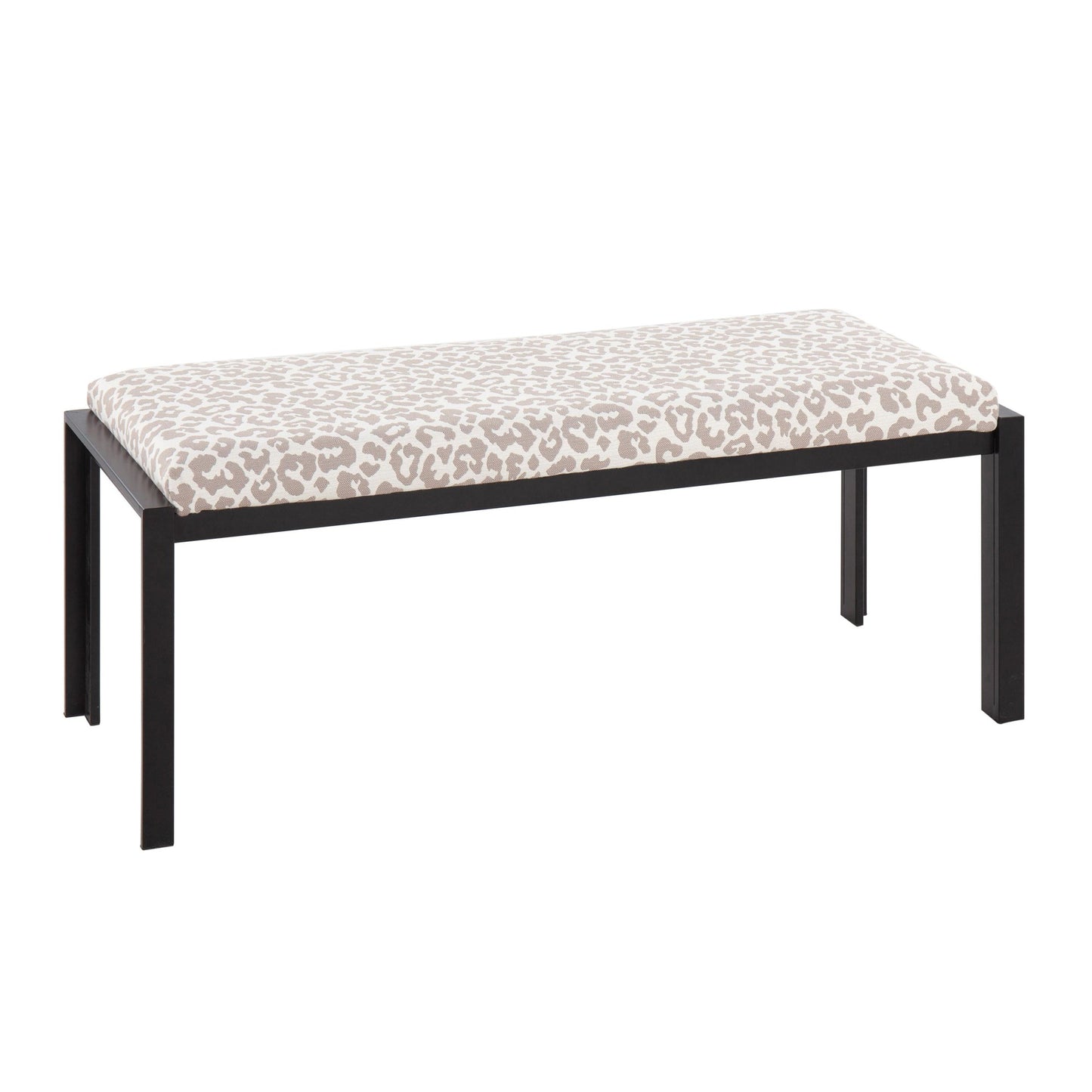 Fuji Contemporary Bench in Black Metal and Grey Leopard Fabric By LumiSource | Dining Chairs | Modishstore - 2