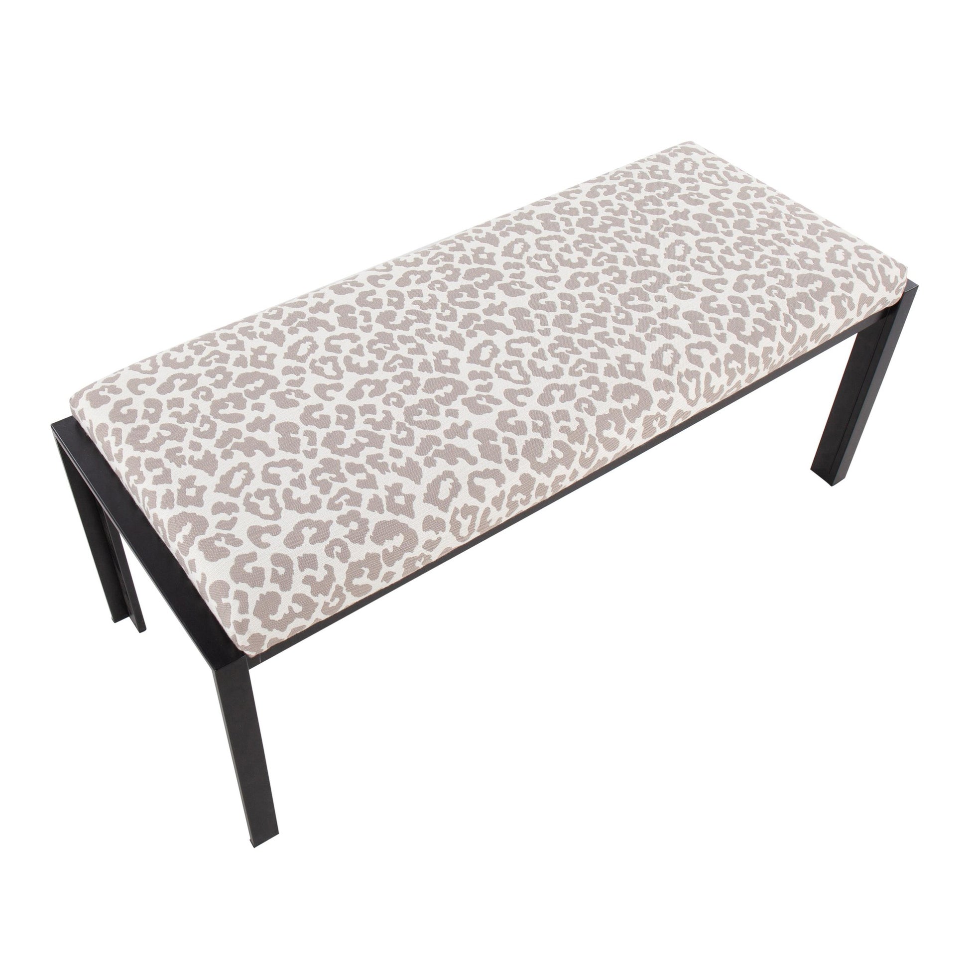 Fuji Contemporary Bench in Black Metal and Grey Leopard Fabric By LumiSource | Dining Chairs | Modishstore - 7