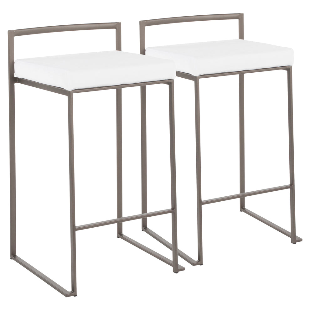 Fuji Industrial Stackable Counter Stool in Antique with White Velvet Cushion By LumiSource - Set of 2 | Counter Stools | Modishstore - 2
