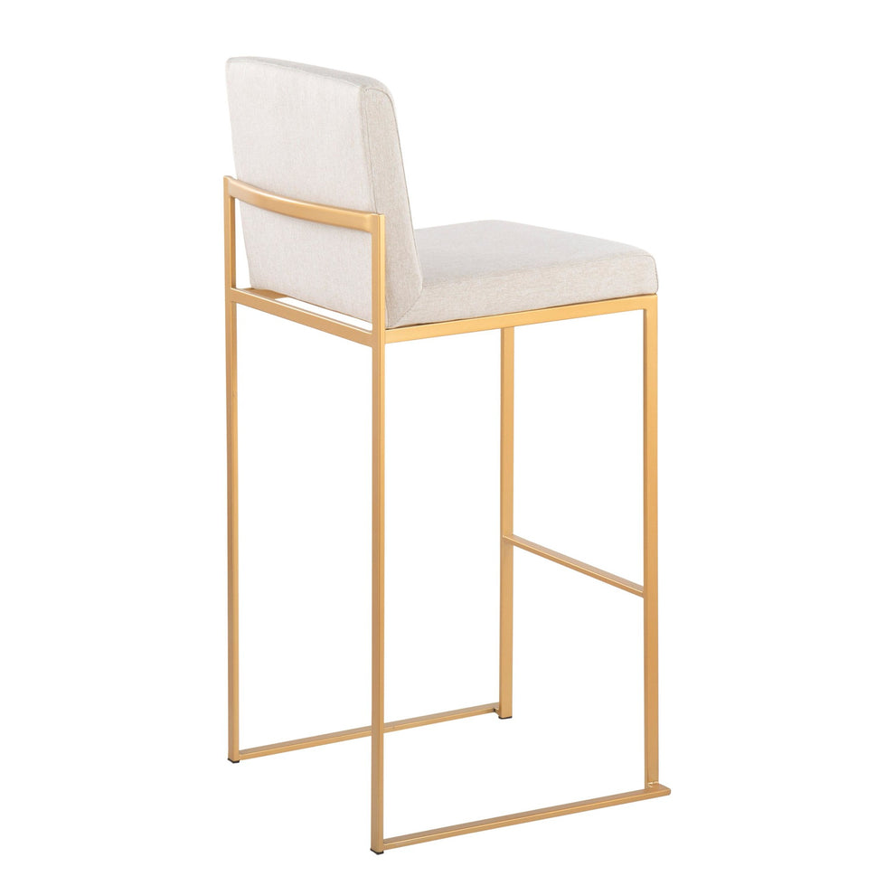 Fuji Contemporary High Back Barstool in Gold Steel and Beige Fabric By LumiSource - Set of 2 | Bar Stools | Modishstore - 7