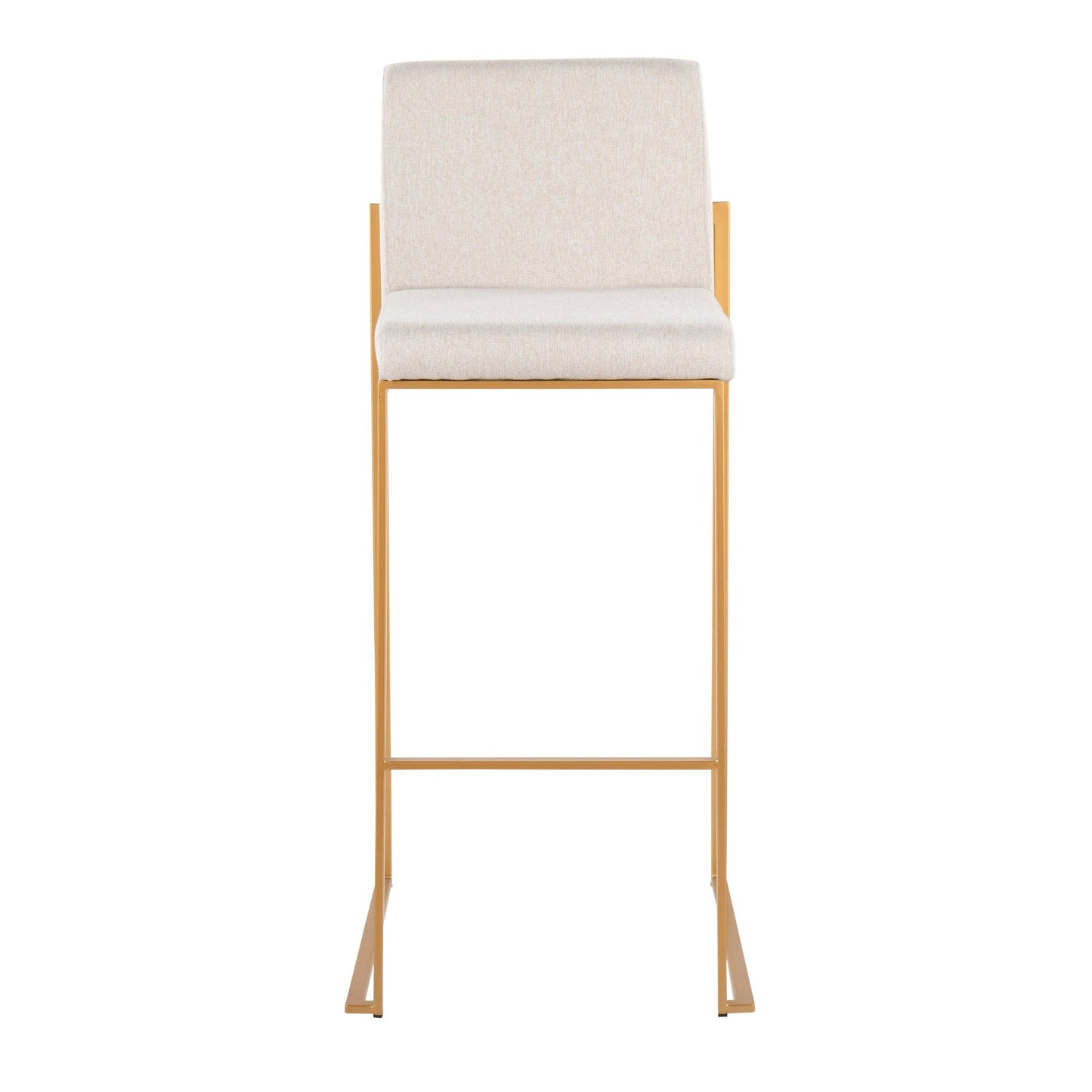 Fuji Contemporary High Back Barstool in Gold Steel and Beige Fabric By LumiSource - Set of 2 | Bar Stools | Modishstore - 2