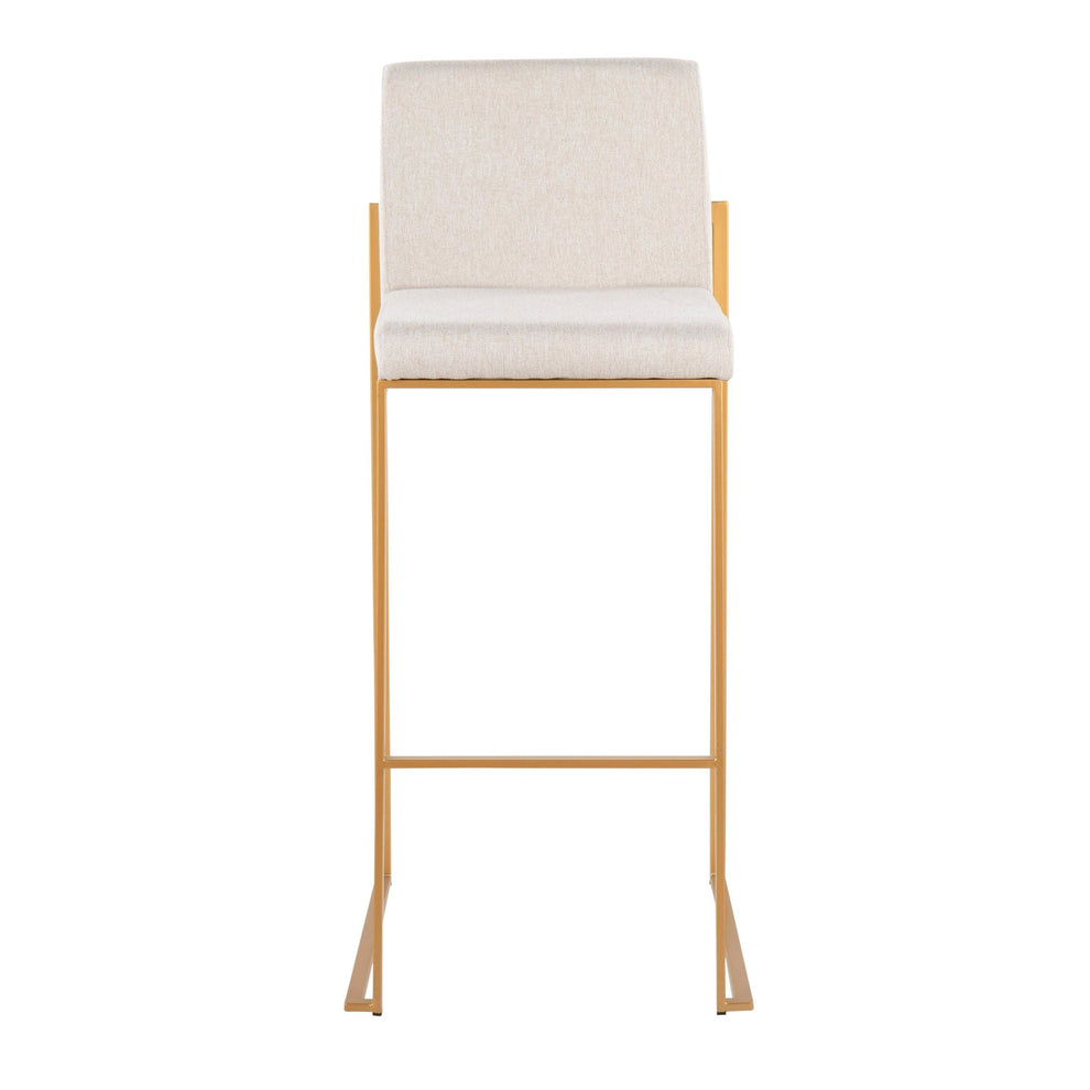 Fuji Contemporary High Back Barstool in Gold Steel and Beige Fabric By LumiSource - Set of 2 | Bar Stools | Modishstore - 2