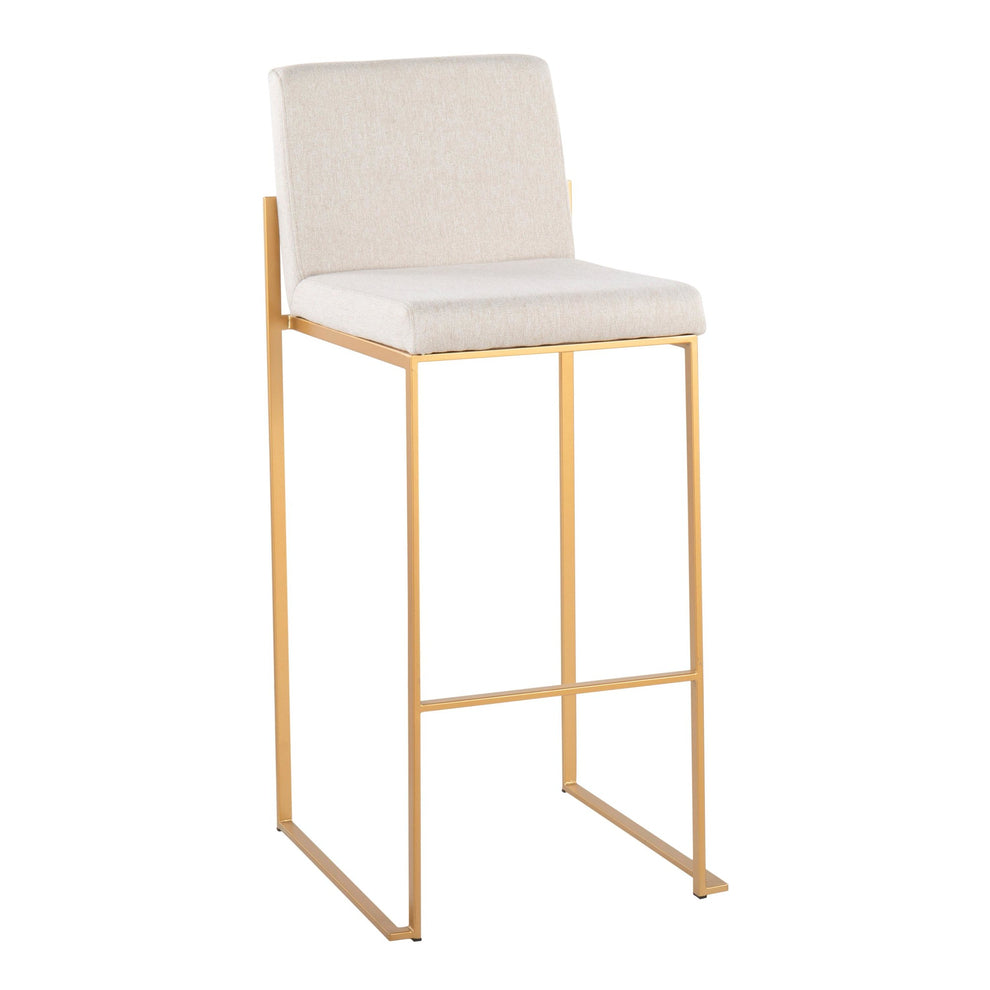 Fuji Contemporary High Back Barstool in Gold Steel and Beige Fabric By LumiSource - Set of 2 | Bar Stools | Modishstore - 5