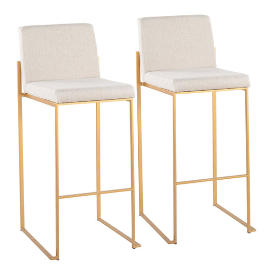 Fuji Contemporary High Back Barstool in Gold Steel and Beige Fabric By LumiSource - Set of 2 | Bar Stools | Modishstore