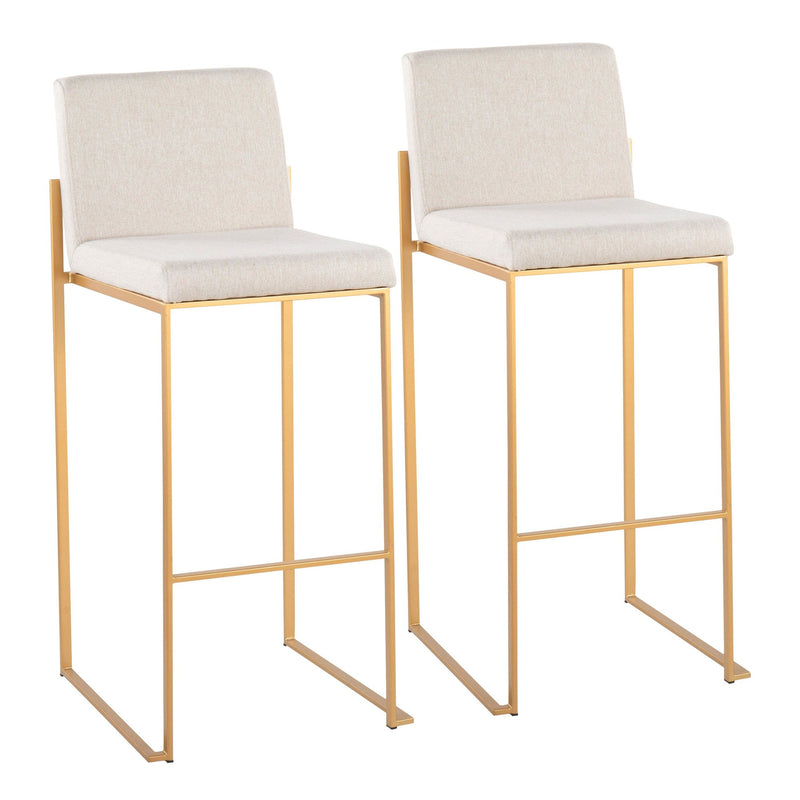 Fuji Contemporary High Back Barstool in Gold Steel and Beige Fabric By LumiSource - Set of 2 | Bar Stools | Modishstore