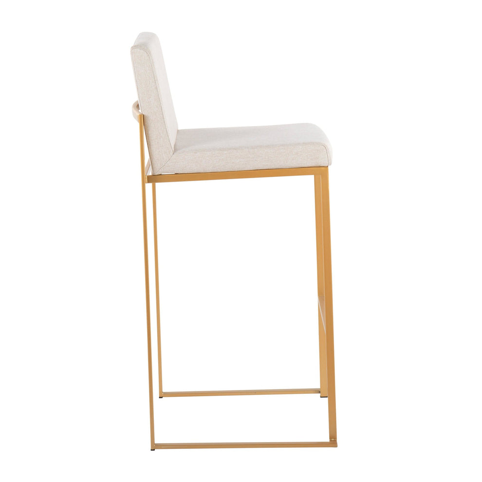 Fuji Contemporary High Back Barstool in Gold Steel and Beige Fabric By LumiSource - Set of 2 | Bar Stools | Modishstore - 6