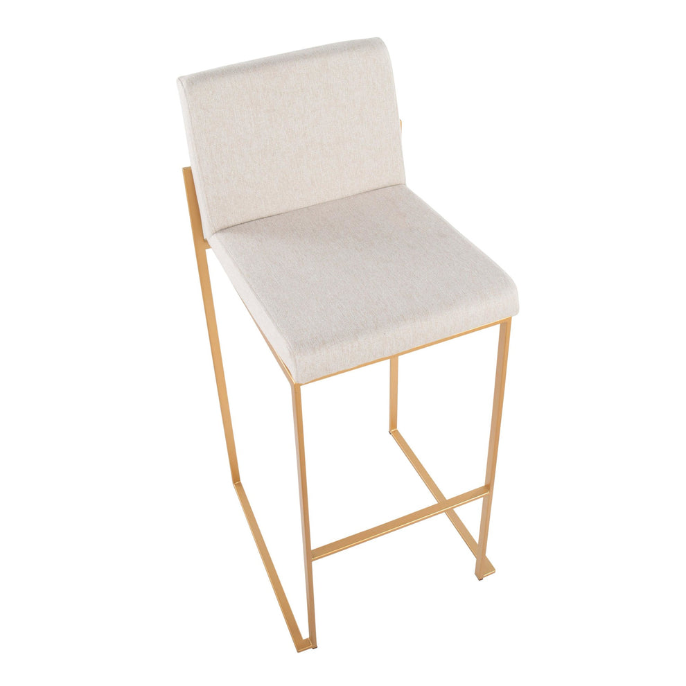 Fuji Contemporary High Back Barstool in Gold Steel and Beige Fabric By LumiSource - Set of 2 | Bar Stools | Modishstore - 3