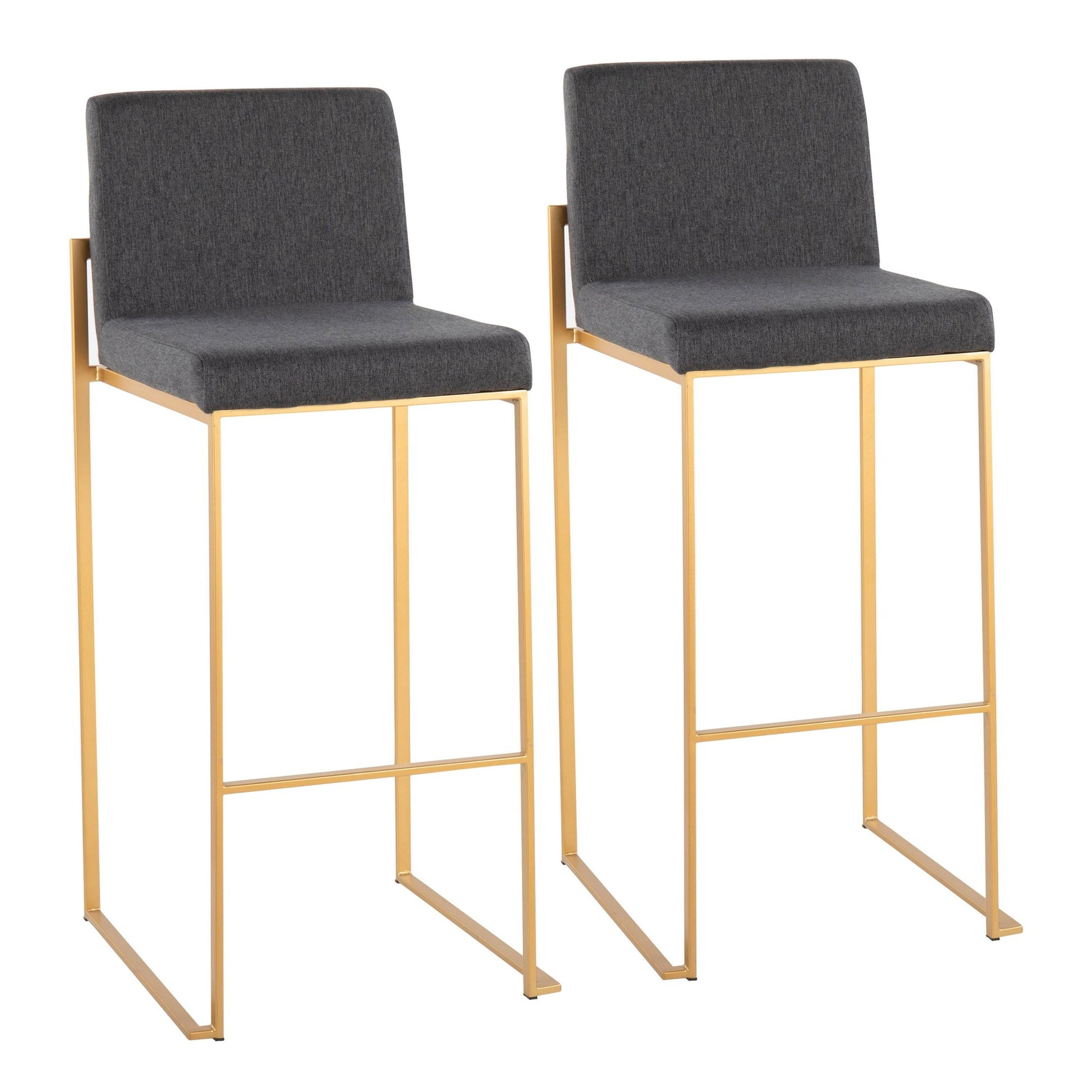 Fuji Contemporary High Back Barstool in Gold Steel and Beige Fabric By LumiSource - Set of 2 | Bar Stools | Modishstore - 9