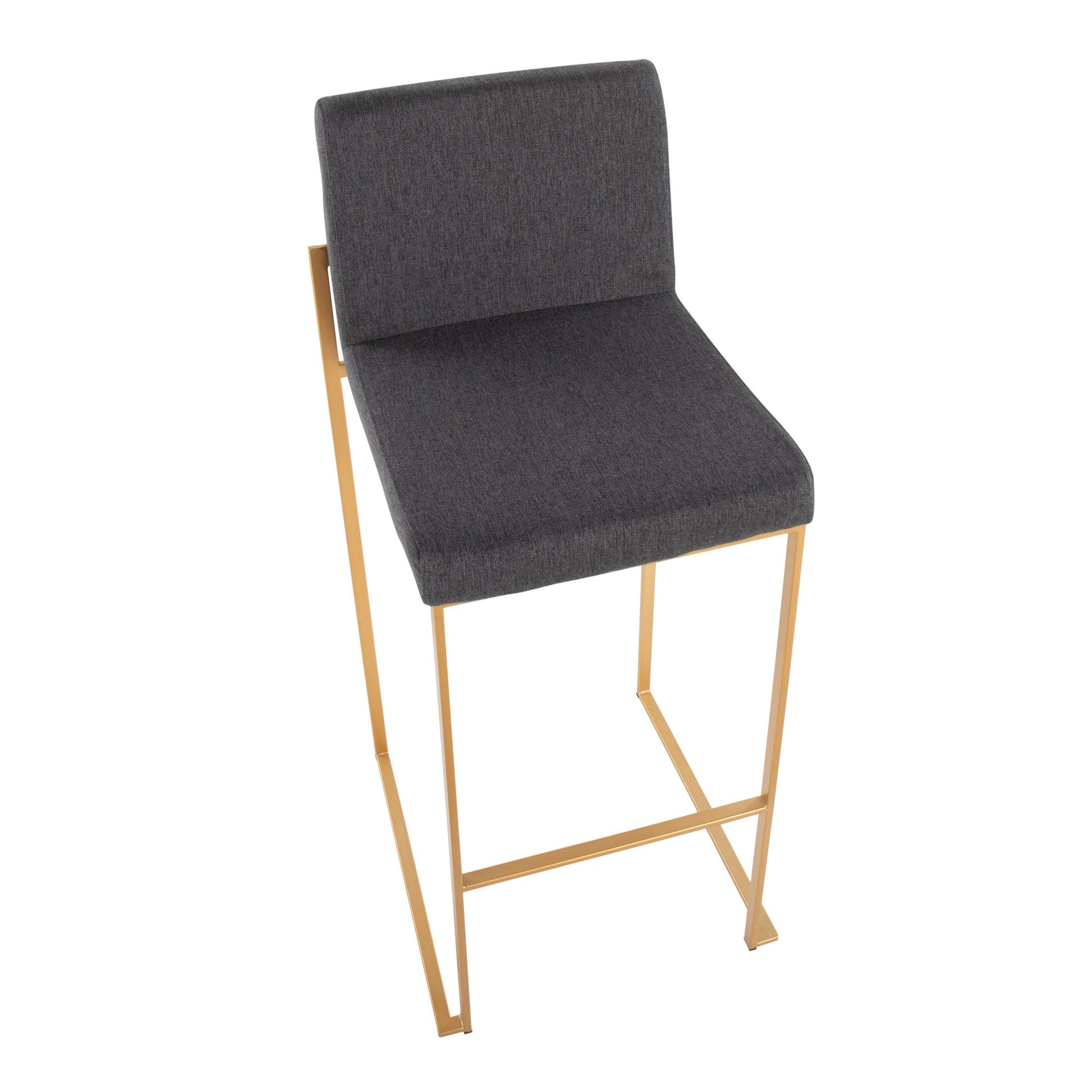 Fuji Contemporary High Back Barstool in Gold Steel and Beige Fabric By LumiSource - Set of 2 | Bar Stools | Modishstore - 11