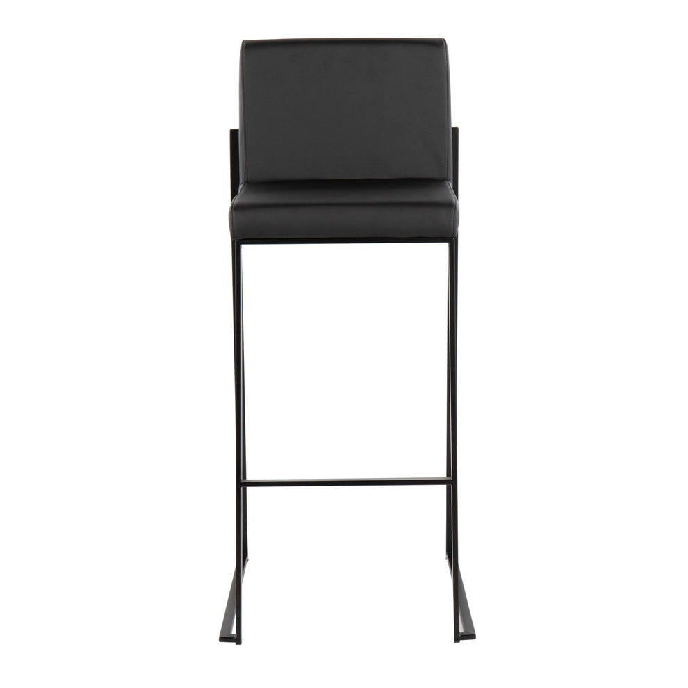 Fuji High Back Barstool - Set of 2 Gold Steel, Black PU By LumiSource | Bar Stools | Modishstore - 14