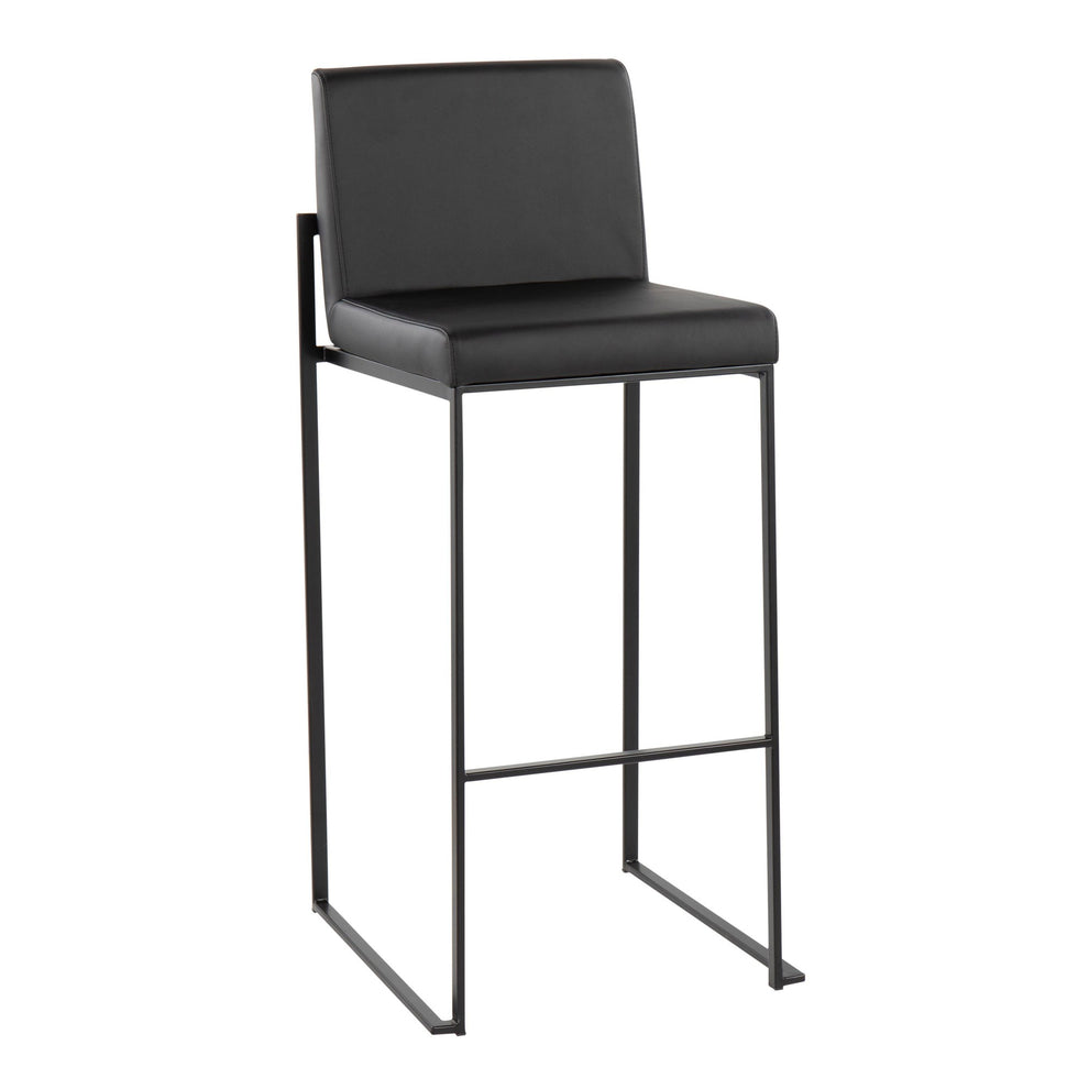 Fuji High Back Barstool - Set of 2 Gold Steel, Black PU By LumiSource | Bar Stools | Modishstore - 10