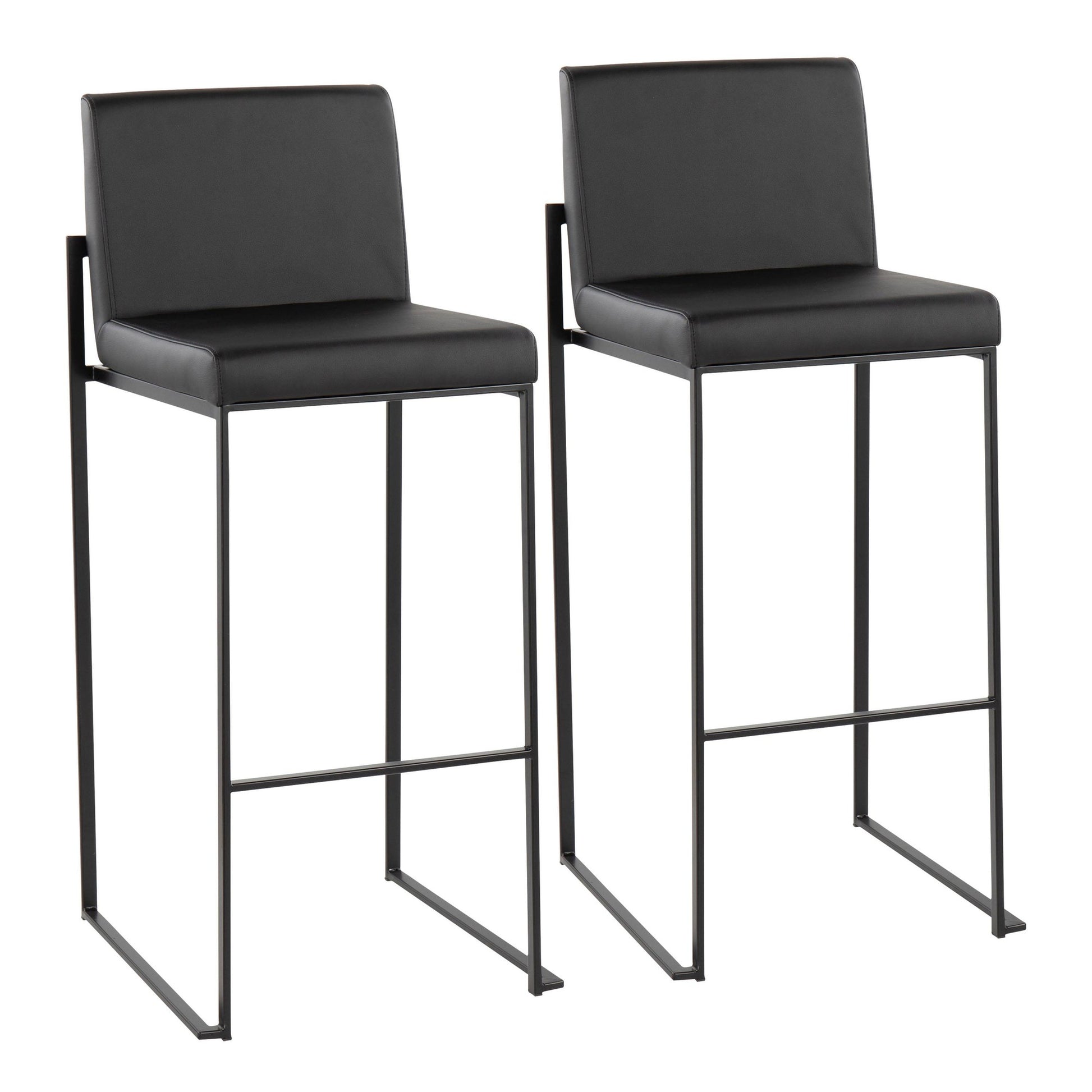 Fuji High Back Barstool - Set of 2 Gold Steel, Black PU By LumiSource | Bar Stools | Modishstore - 9