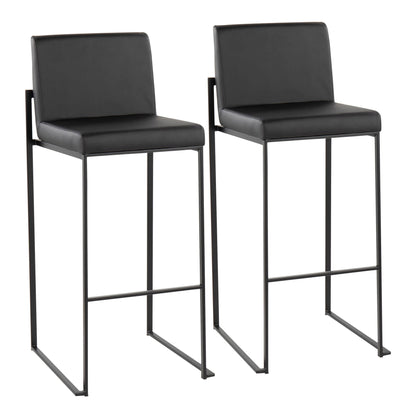 Fuji High Back Barstool - Set of 2 Gold Steel, Black PU By LumiSource | Bar Stools | Modishstore - 9