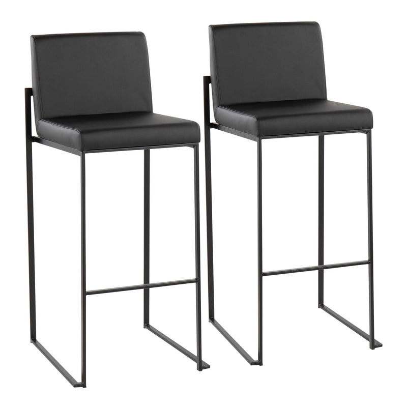 Fuji High Back Barstool - Set of 2 Gold Steel, Black PU By LumiSource | Bar Stools | Modishstore - 9