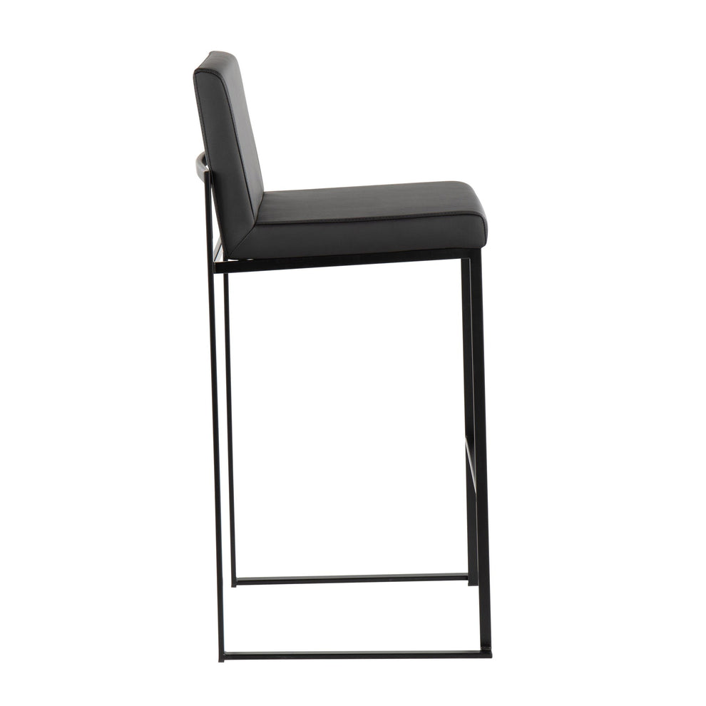 Fuji High Back Barstool - Set of 2 Gold Steel, Black PU By LumiSource | Bar Stools | Modishstore - 11
