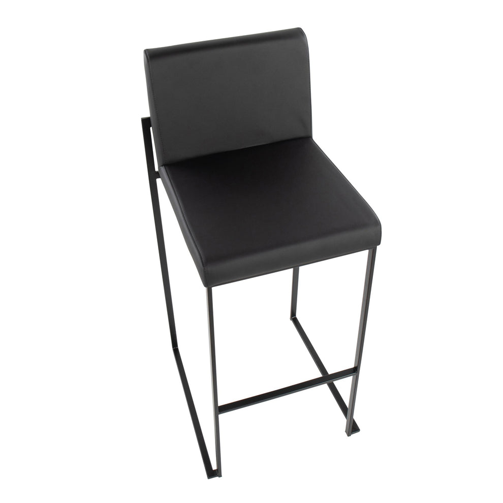 Fuji High Back Barstool - Set of 2 Gold Steel, Black PU By LumiSource | Bar Stools | Modishstore - 15