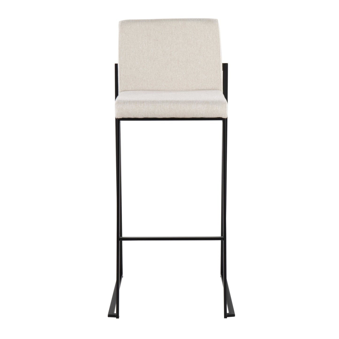 Fuji Contemporary High Back Barstool in Black Steel and Beige Fabric By LumiSource - Set of 2 | Bar Stools | Modishstore - 2