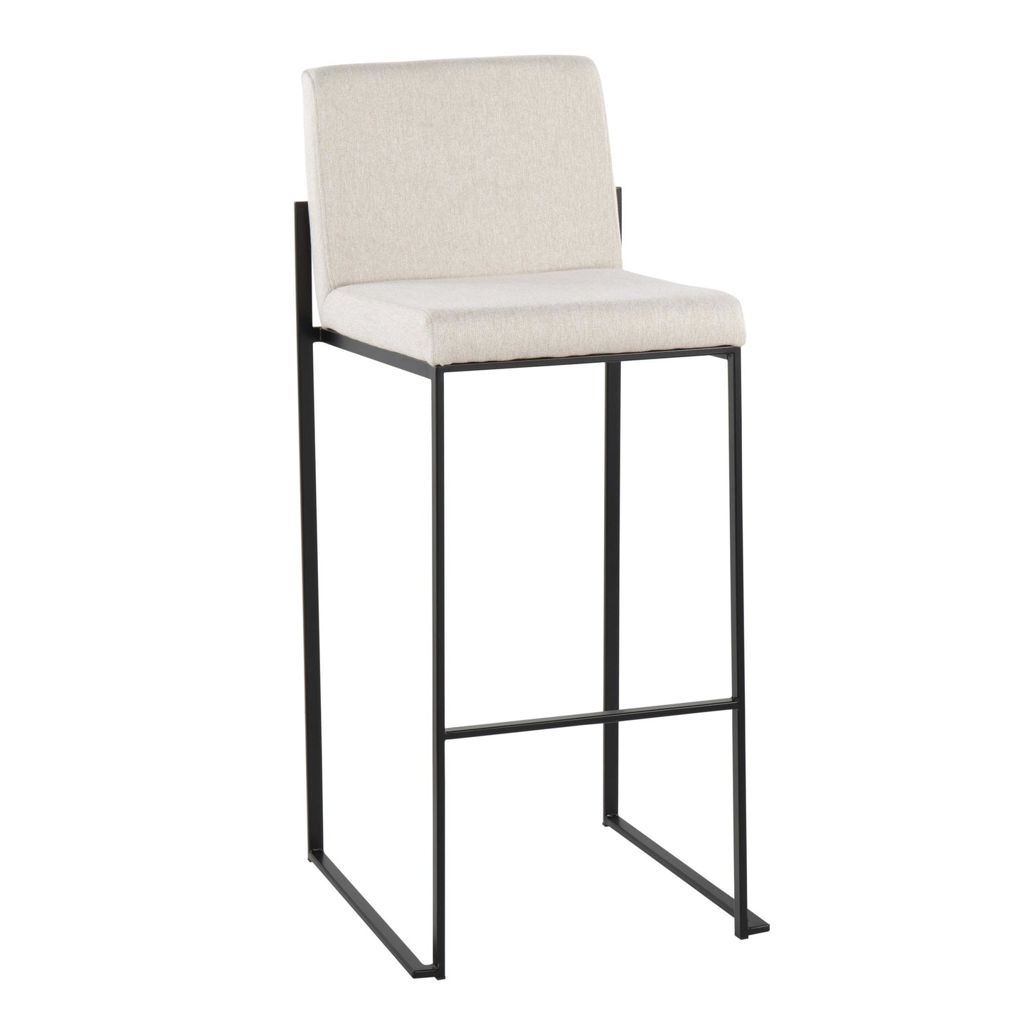 Fuji Contemporary High Back Barstool in Black Steel and Beige Fabric By LumiSource - Set of 2 | Bar Stools | Modishstore - 5