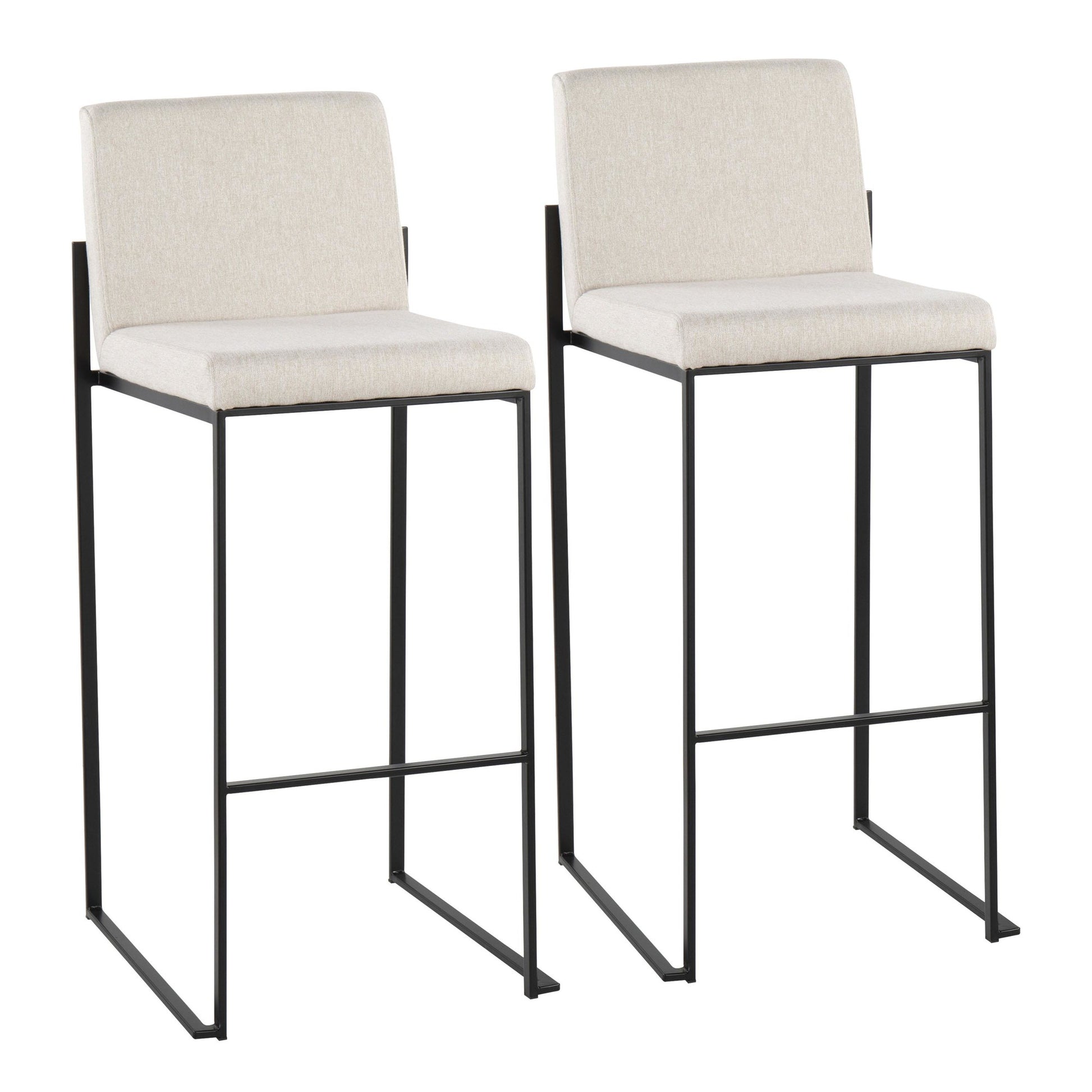 Fuji Contemporary High Back Barstool in Black Steel and Beige Fabric By LumiSource - Set of 2 | Bar Stools | Modishstore