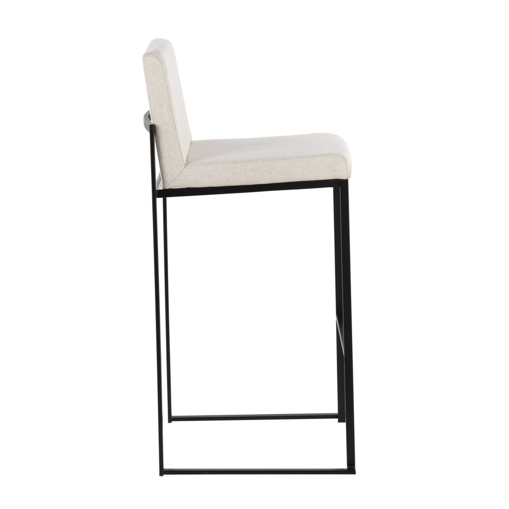 Fuji Contemporary High Back Barstool in Black Steel and Beige Fabric By LumiSource - Set of 2 | Bar Stools | Modishstore - 6