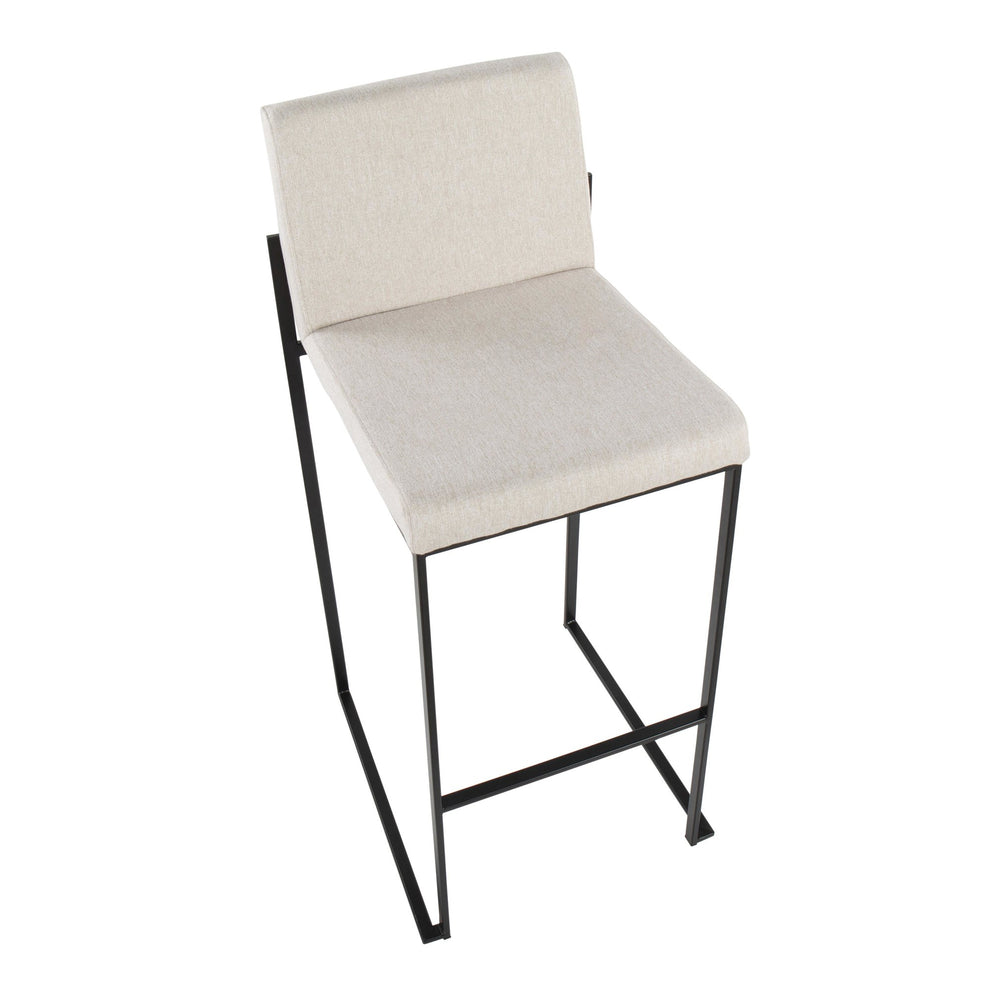 Fuji Contemporary High Back Barstool in Black Steel and Beige Fabric By LumiSource - Set of 2 | Bar Stools | Modishstore - 3