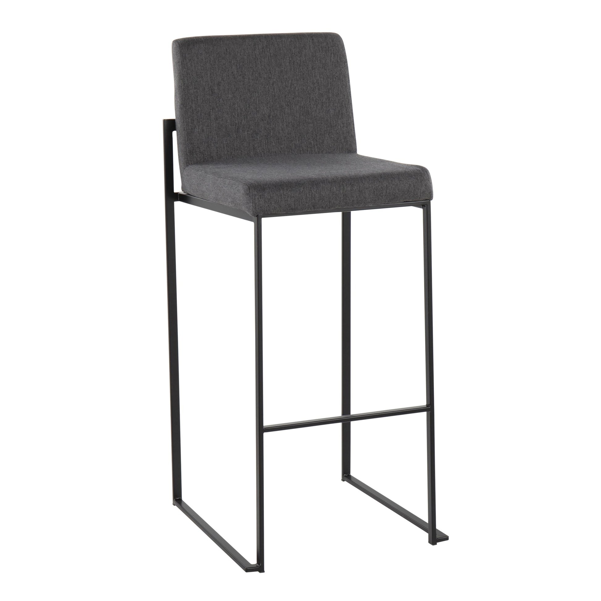 Fuji Contemporary High Back Barstool in Black Steel and Beige Fabric By LumiSource - Set of 2 | Bar Stools | Modishstore - 13