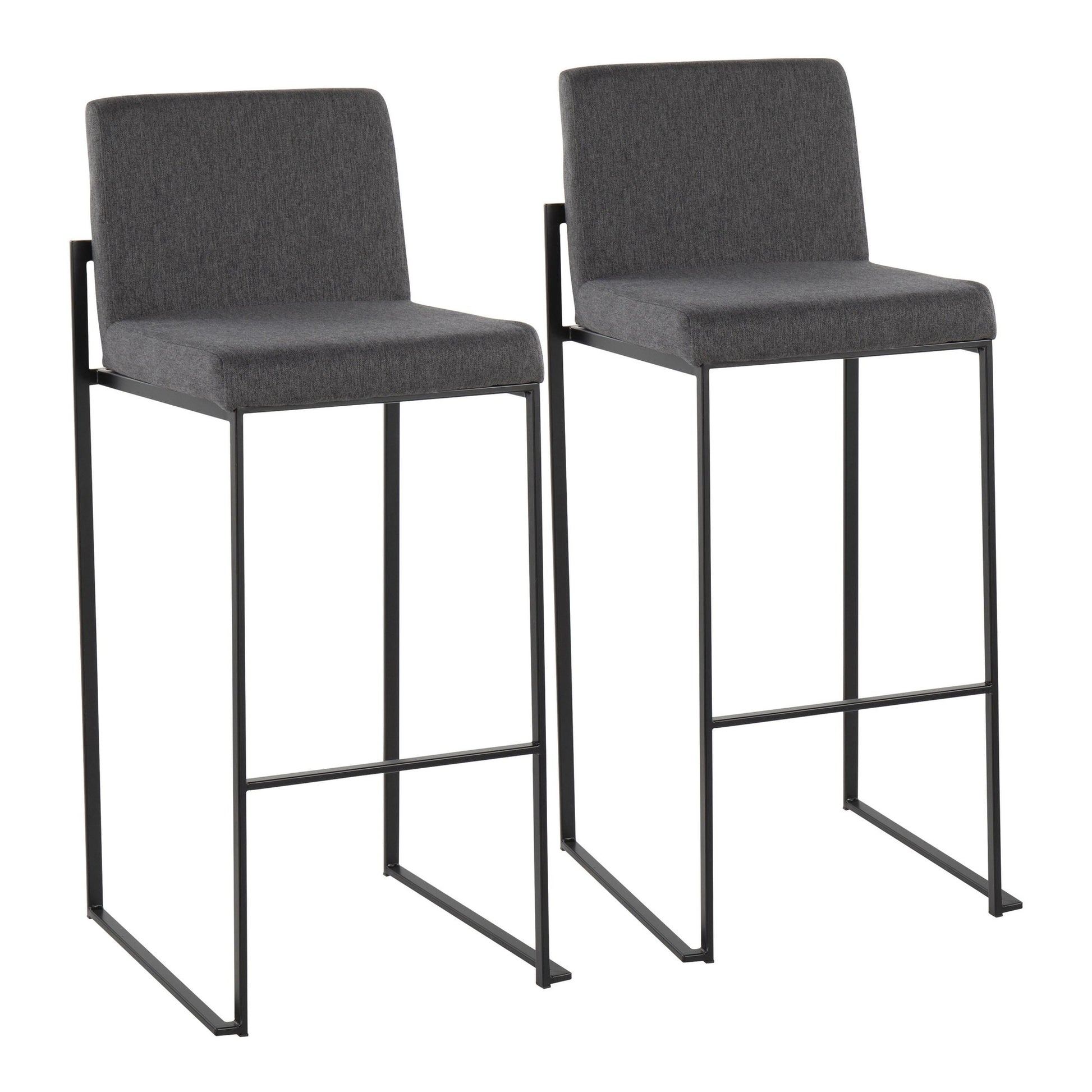 Fuji Contemporary High Back Barstool in Black Steel and Beige Fabric By LumiSource - Set of 2 | Bar Stools | Modishstore - 9