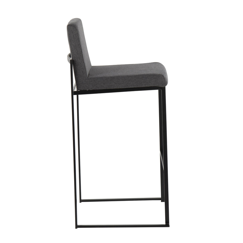 Fuji Contemporary High Back Barstool in Black Steel and Beige Fabric By LumiSource - Set of 2 | Bar Stools | Modishstore - 14