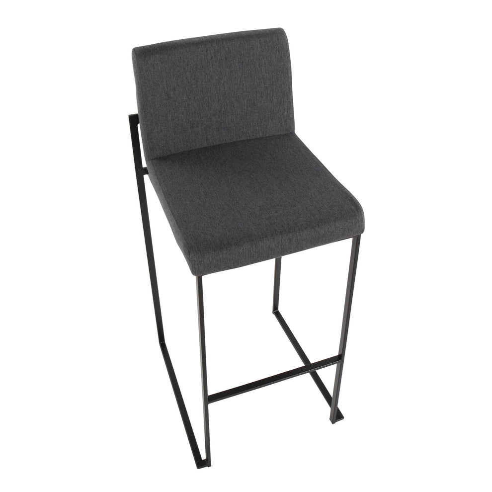 Fuji Contemporary High Back Barstool in Black Steel and Beige Fabric By LumiSource - Set of 2 | Bar Stools | Modishstore - 11