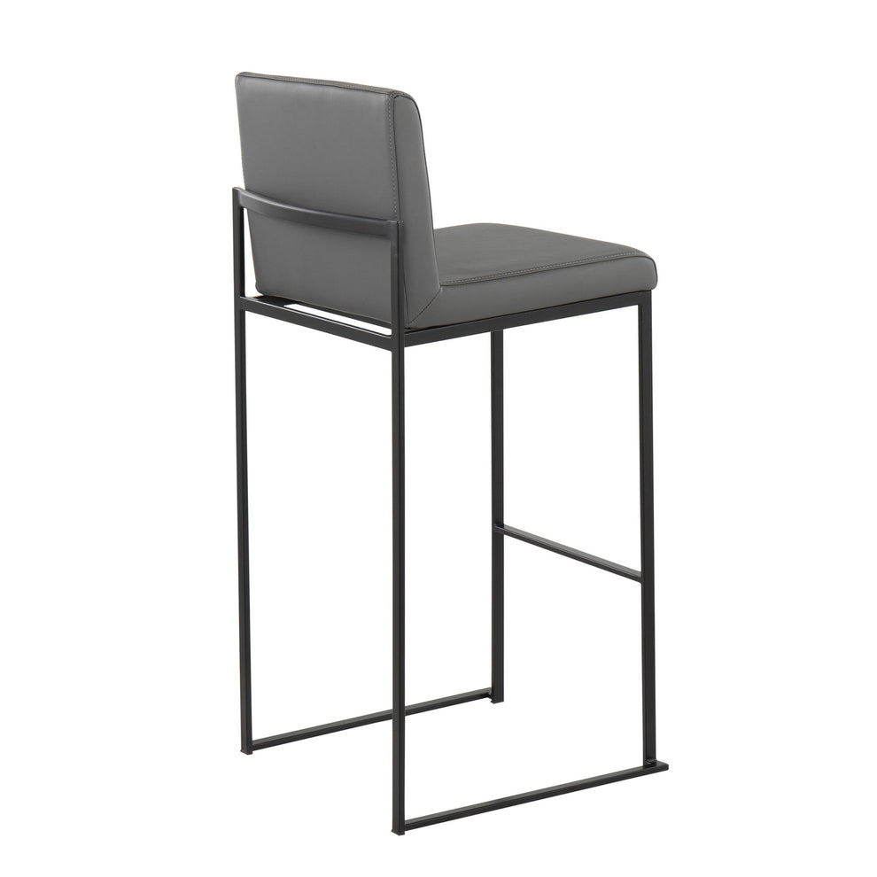 Fuji Contemporary High Back Barstool in Black Steel and Grey Faux Leather By LumiSource - Set of 2 | Bar Stools | Modishstore - 7