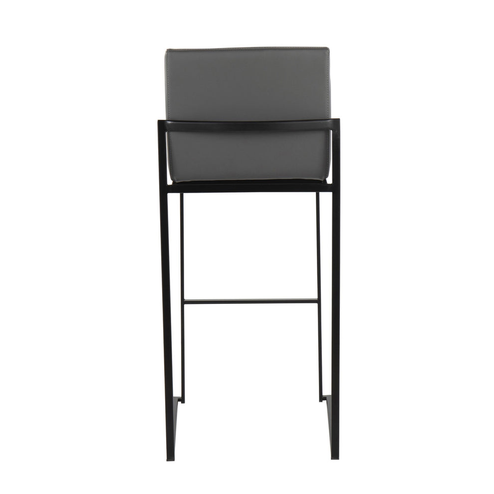 Fuji Contemporary High Back Barstool in Black Steel and Grey Faux Leather By LumiSource - Set of 2 | Bar Stools | Modishstore - 8