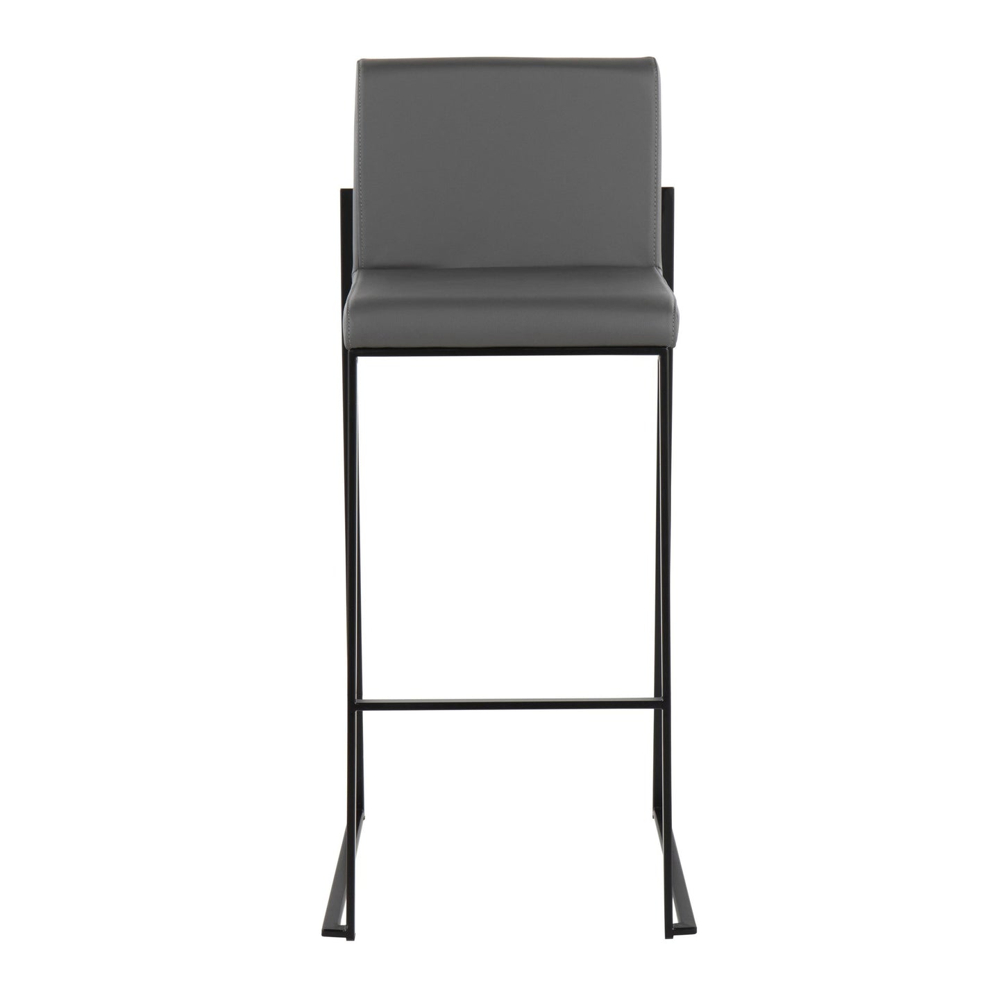 Fuji Contemporary High Back Barstool in Black Steel and Grey Faux Leather By LumiSource - Set of 2 | Bar Stools | Modishstore - 2