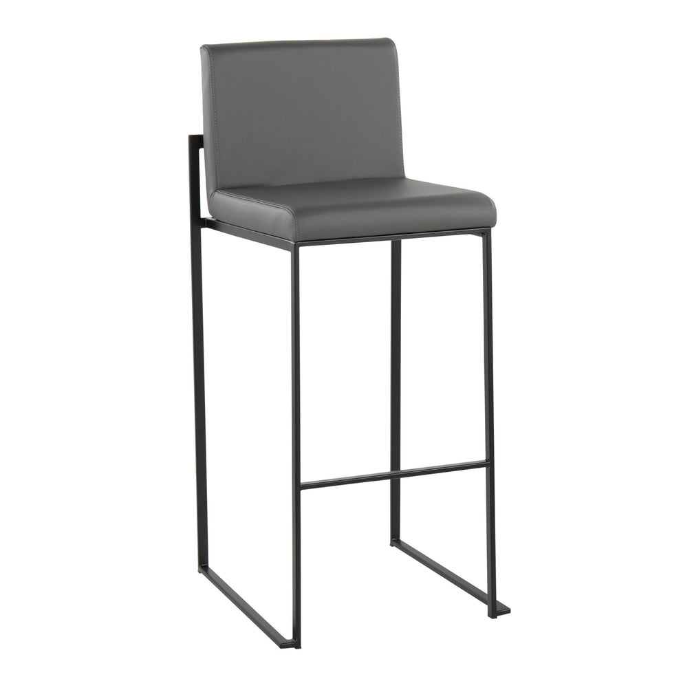 Fuji Contemporary High Back Barstool in Black Steel and Grey Faux Leather By LumiSource - Set of 2 | Bar Stools | Modishstore - 5