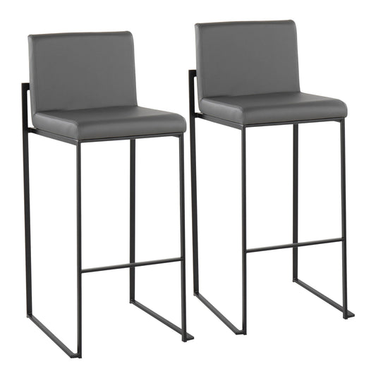 Fuji Contemporary High Back Barstool in Black Steel and Grey Faux Leather By LumiSource - Set of 2 | Bar Stools | Modishstore