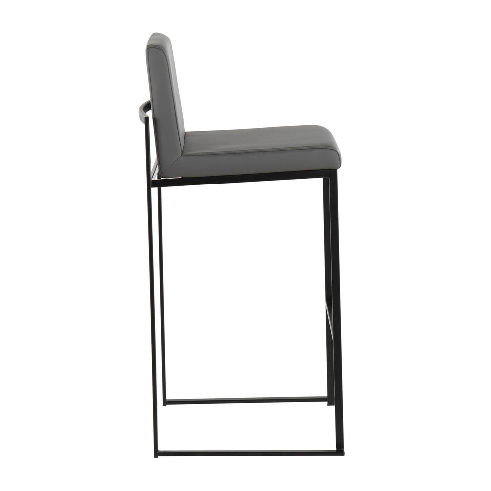 Fuji Contemporary High Back Barstool in Black Steel and Grey Faux Leather By LumiSource - Set of 2 | Bar Stools | Modishstore - 6