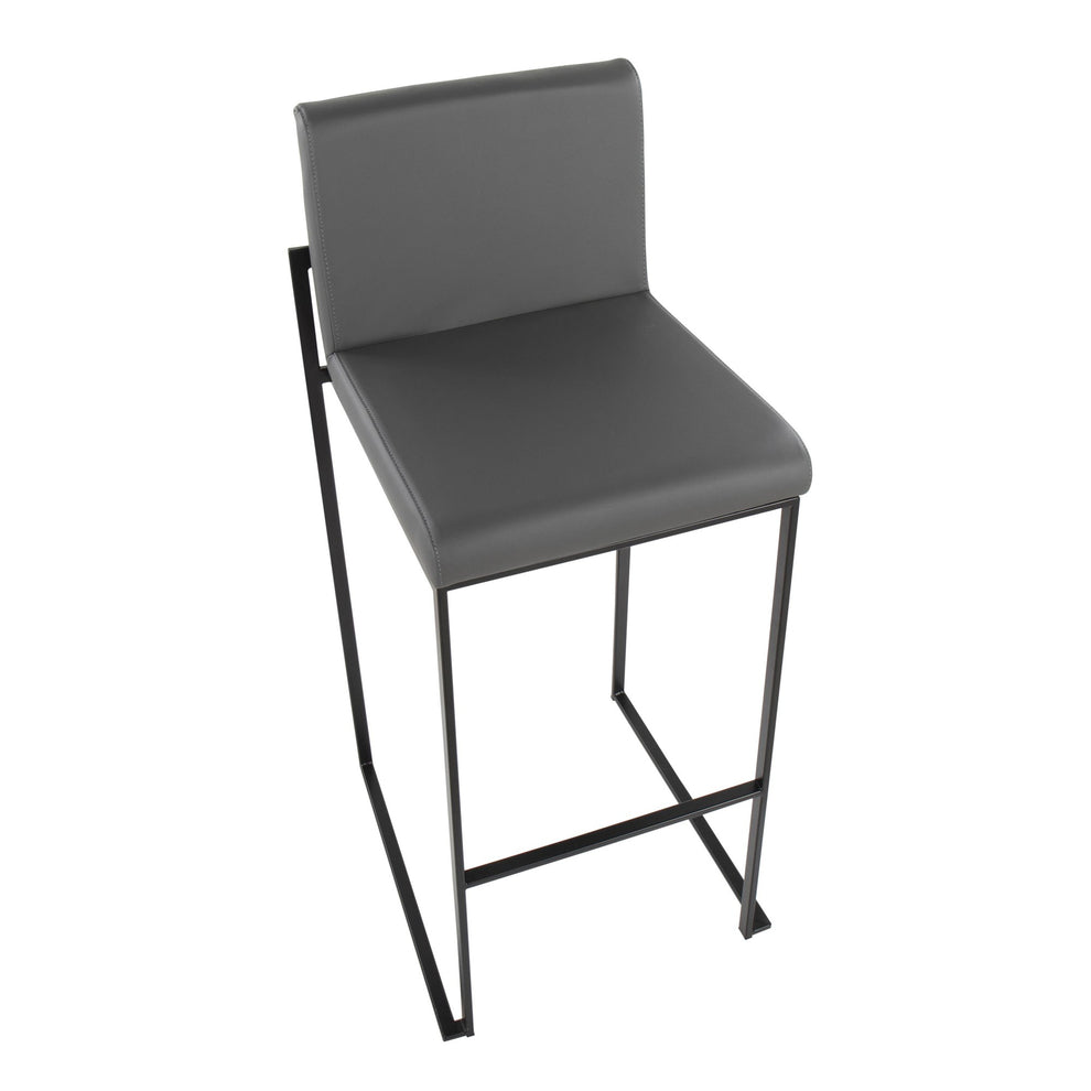 Fuji Contemporary High Back Barstool in Black Steel and Grey Faux Leather By LumiSource - Set of 2 | Bar Stools | Modishstore - 3