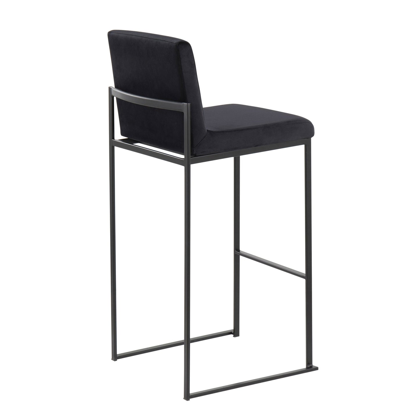 Fuji Contemporary High Back Barstool in Black Steel and Black Velvet By LumiSource - Set of 2 | Bar Stools | Modishstore - 7