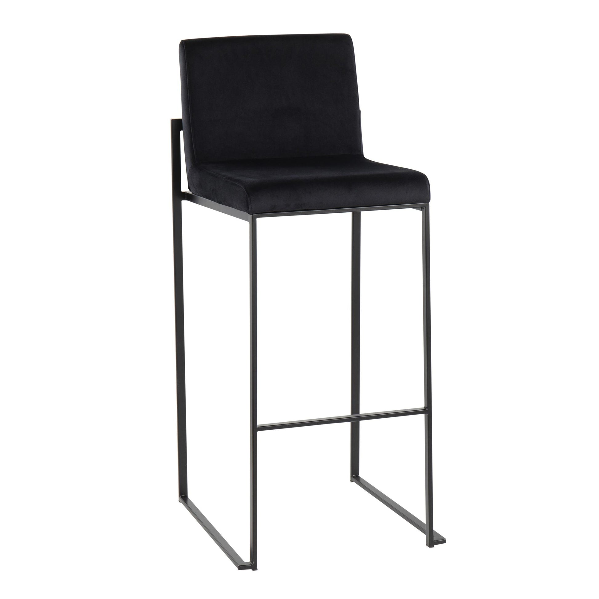 Fuji Contemporary High Back Barstool in Black Steel and Black Velvet By LumiSource - Set of 2 | Bar Stools | Modishstore - 5