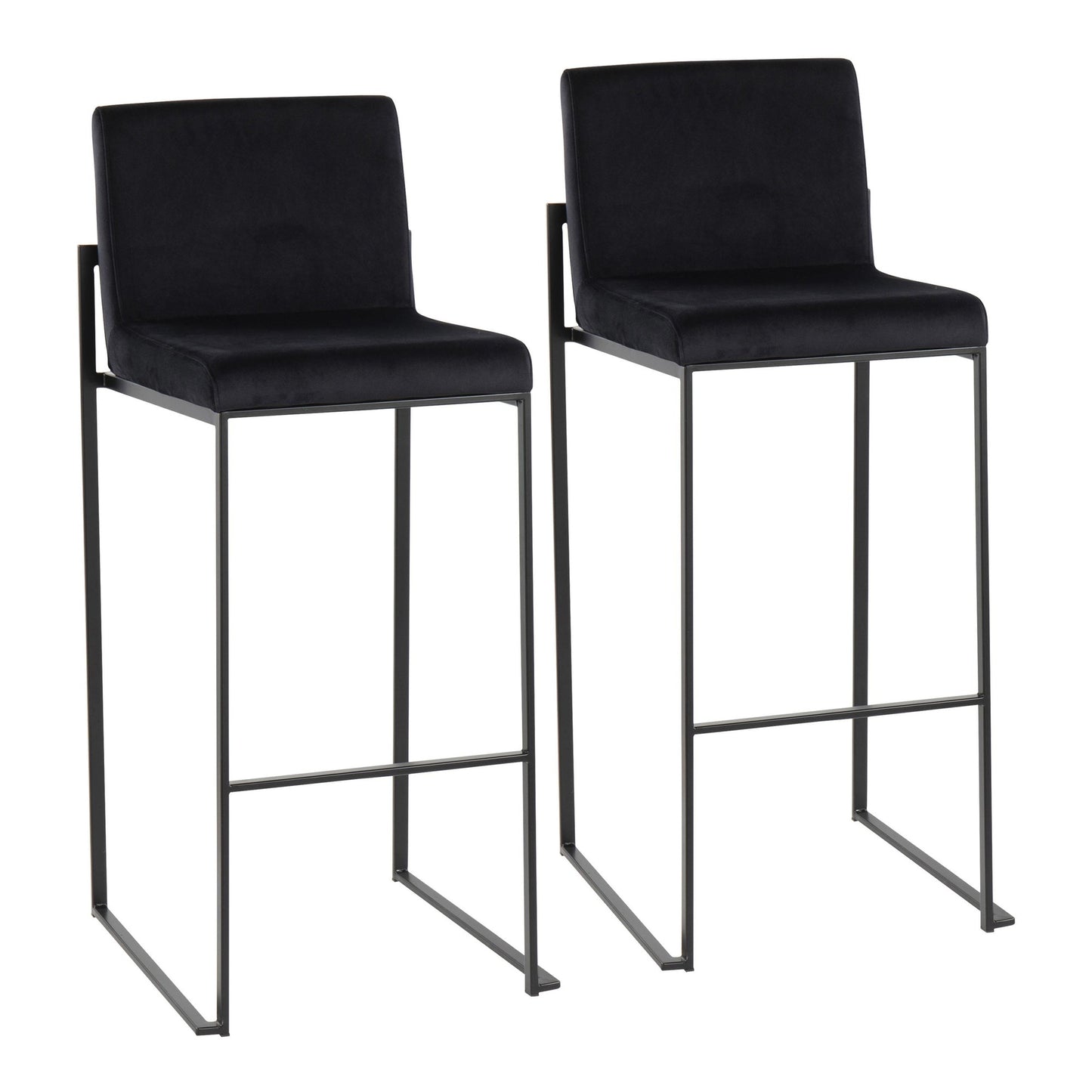 Fuji Contemporary High Back Barstool in Black Steel and Black Velvet By LumiSource - Set of 2 | Bar Stools | Modishstore